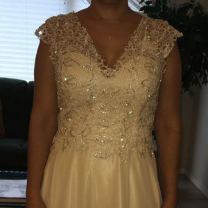 Formal Dress Beaded bodice -elegant A-line beige